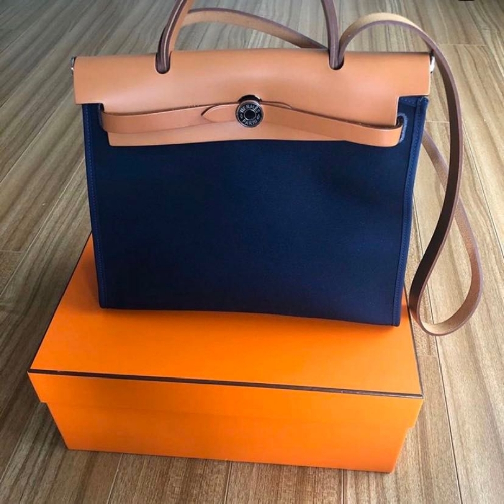 Auth Hermes Herbag zip 31 Navy Blue, hard to find!